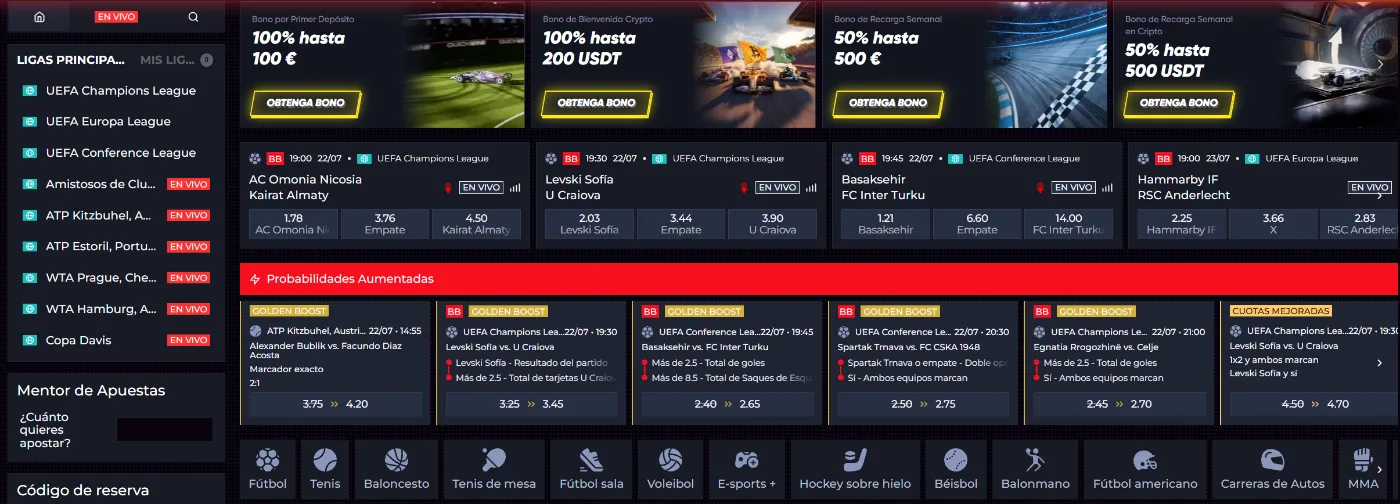 Apuestas deportivas de QuickWin Casino con partidos en vivo, cuotas mejoradas y bonos